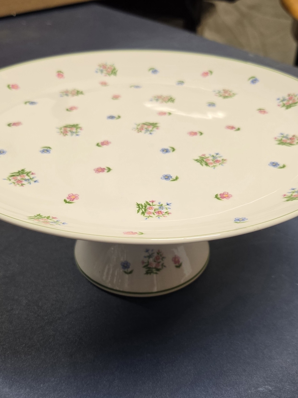 Andrea By Sadek White Porcelain Cake Stand with Pink & Blue Floral Sprays